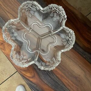 Clear Glass Divided Serving Tray - Multi-Section Floral Design